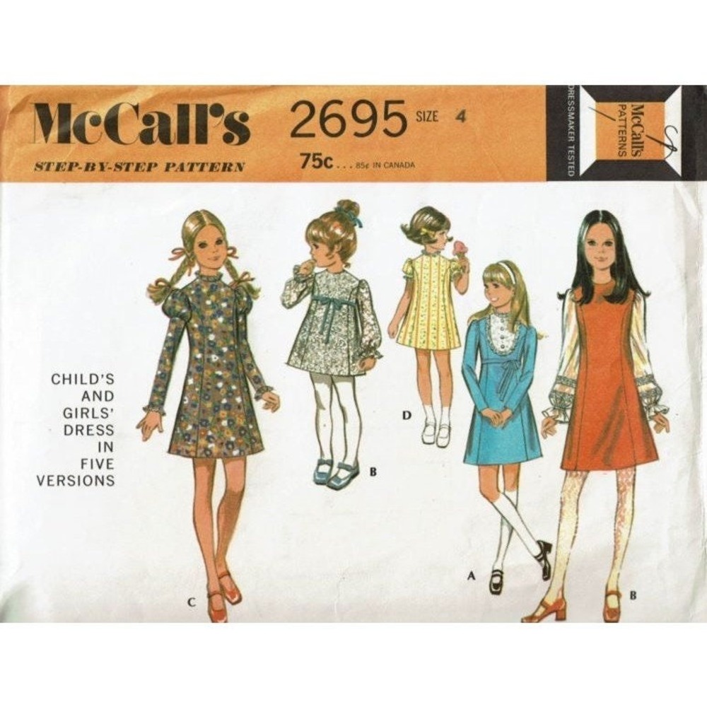 McCalls Sewing Pattern 2695 Jumper Dress School Girls Size 4 Vintage 70s Fashion